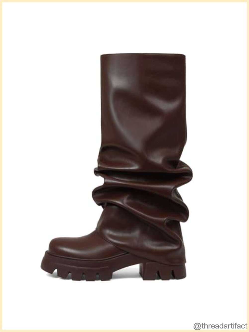 Fold Over Slouchy Mid-Calf Boots Platform Pleated Chunky Heel